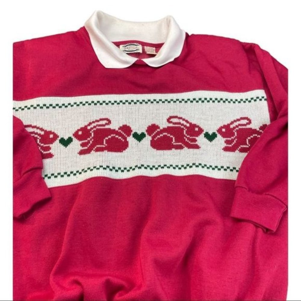 Vintage Separate Issue Sweater Womens Red white Rabbit Pattern